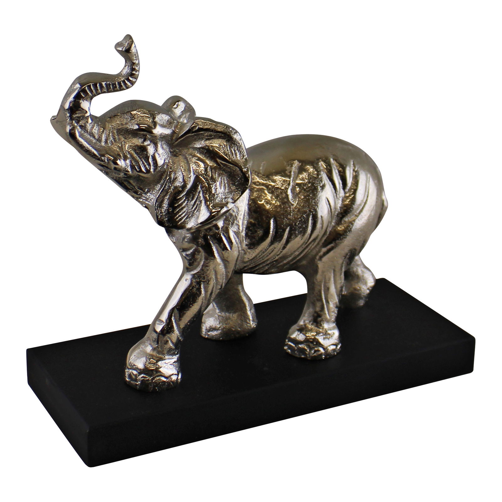 Large Ornamental Silver Metal Elephant On Plinth Large Ornamental Silver Metal Elephant On Plinth