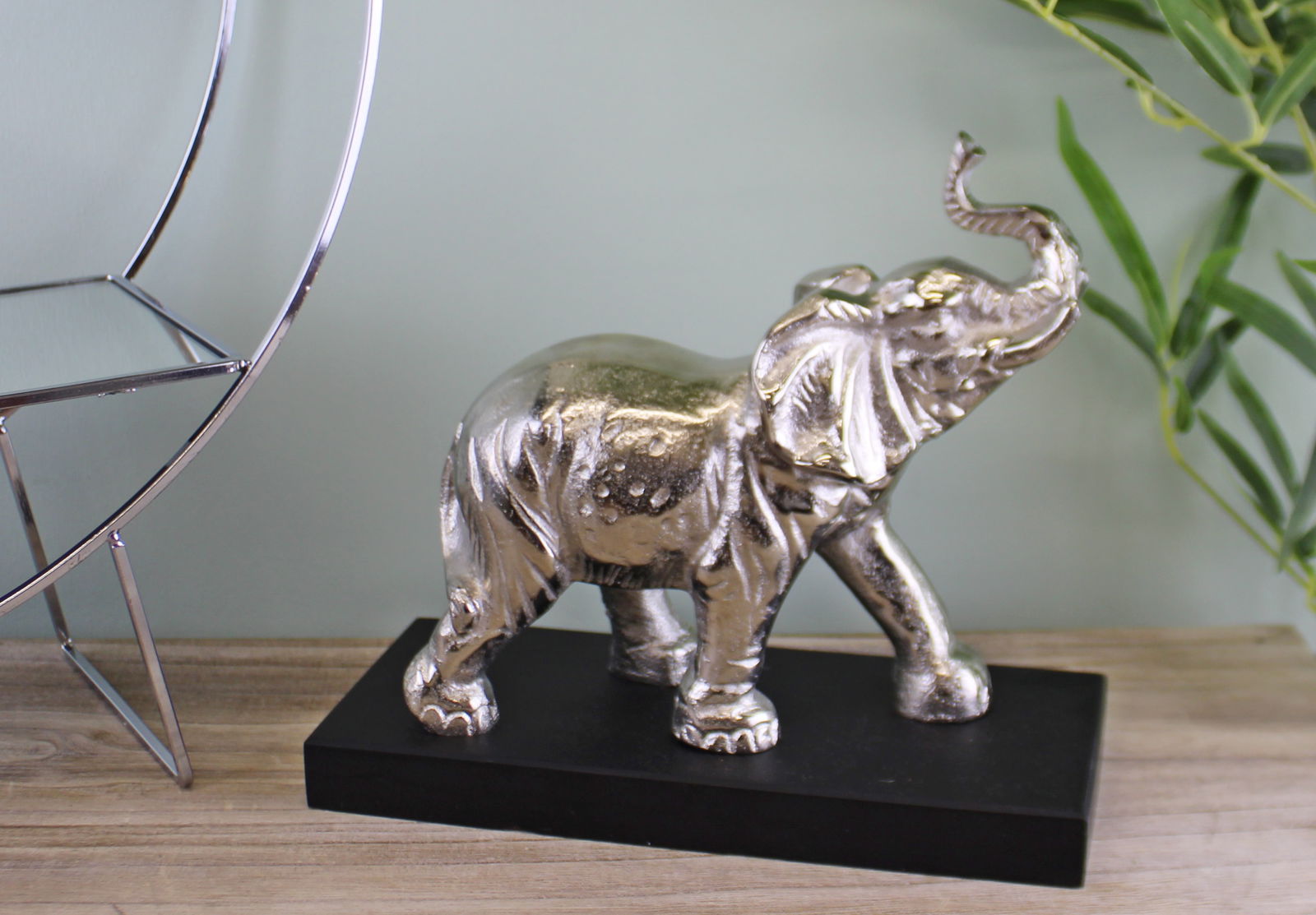 Large Ornamental Silver Metal Elephant On Plinth Large Ornamental Silver Metal Elephant On Plinth