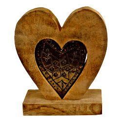 Small Wooden Heart Ornament with Silver Heart Insert Small Wooden Heart Ornament with Silver Heart Insert