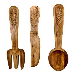 Large Wooden Wall Hanging Cutlery Set of 3 Large Wooden Wall Hanging Cutlery Set of 3
