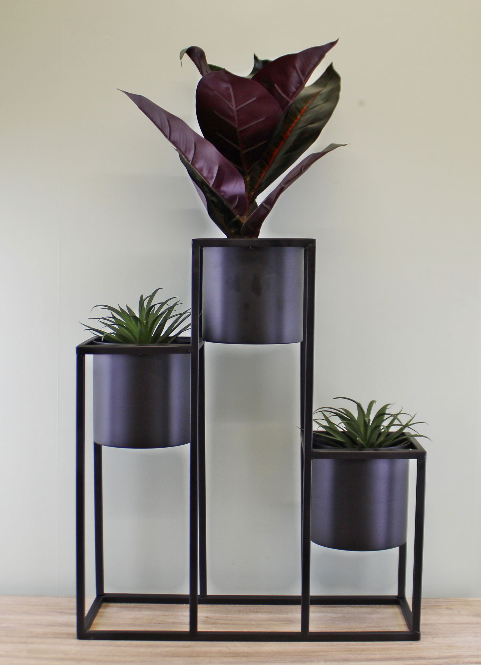 Triple Black Metal Planter, 43x50cm Triple Black Metal Planter, 43x50cm