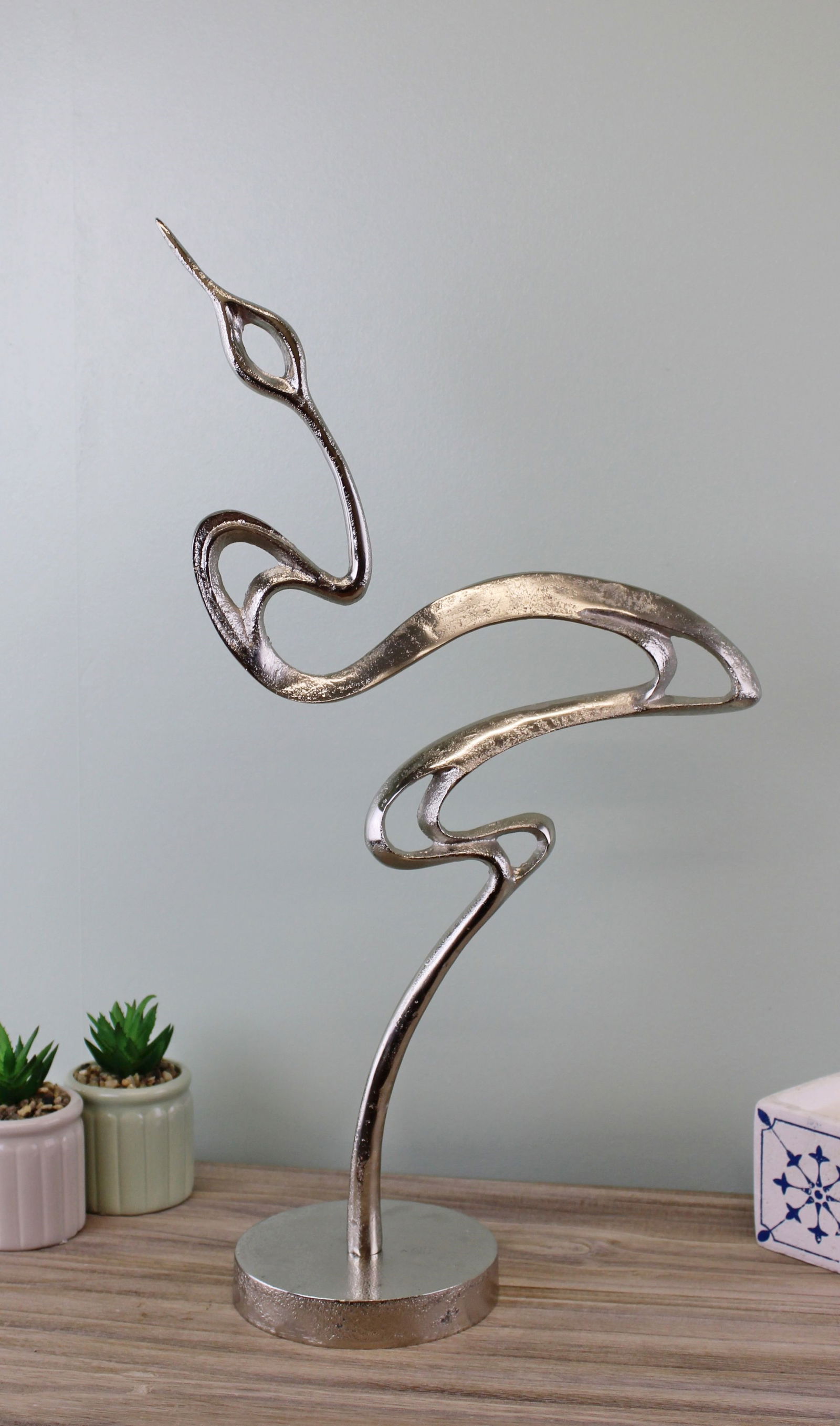 Silver Metal Heron Ornament, Standing Silver Metal Heron Ornament, Standing