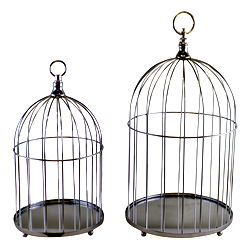 Set of 2 Mirrored Base Decorative Birdcages Set of 2 Mirrored Base Decorative Birdcages