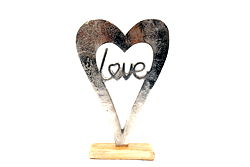 Metal Silver Heart Love On A Wooden Base Large Metal Silver Heart Love On A Wooden Base Large