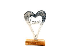 Metal Silver Heart Love On A Wooden Base Small Metal Silver Heart Love On A Wooden Base Small