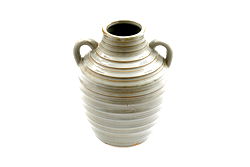 Ceramic Grey Ribbed Vase With Handles 20cm