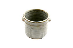 Ceramic Grey Ribbed Planter With Handles 12.5cm