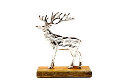 Silver Reindeer On Wood Base Large Silver Reindeer On Wood Base Large