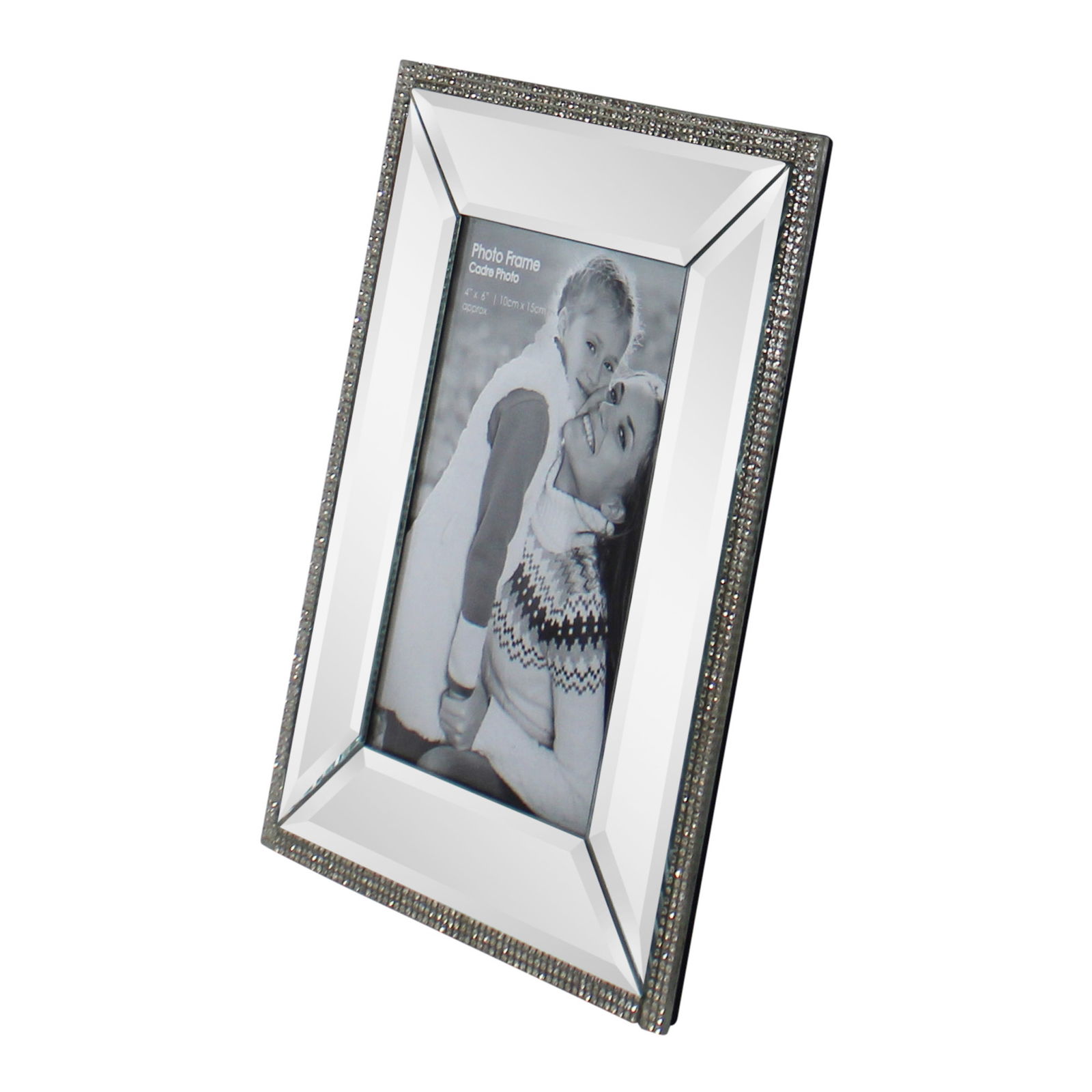 4 x 6 Mirrored Freestanding Photo Frame With Crystal Detail 4 x 6 Mirrored Freestanding Photo Frame With Crystal Detail