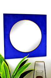 Square Velvet Mirror In Navy Blue, 60cm Square Velvet Mirror In Navy Blue, 60cm