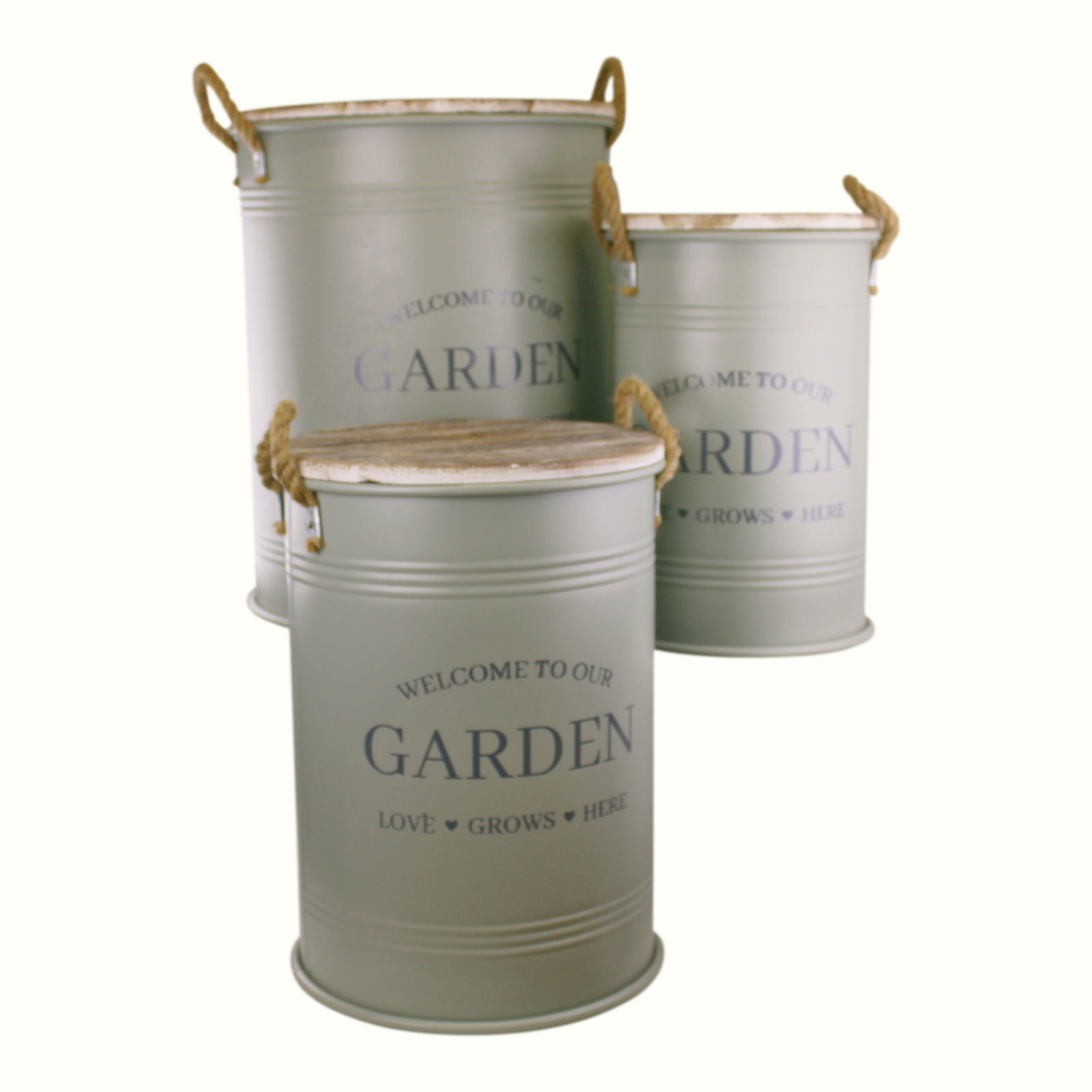 Set of Three Potting Shed Green Round Storage Tins Set of Three Potting Shed Green Round Storage Tins