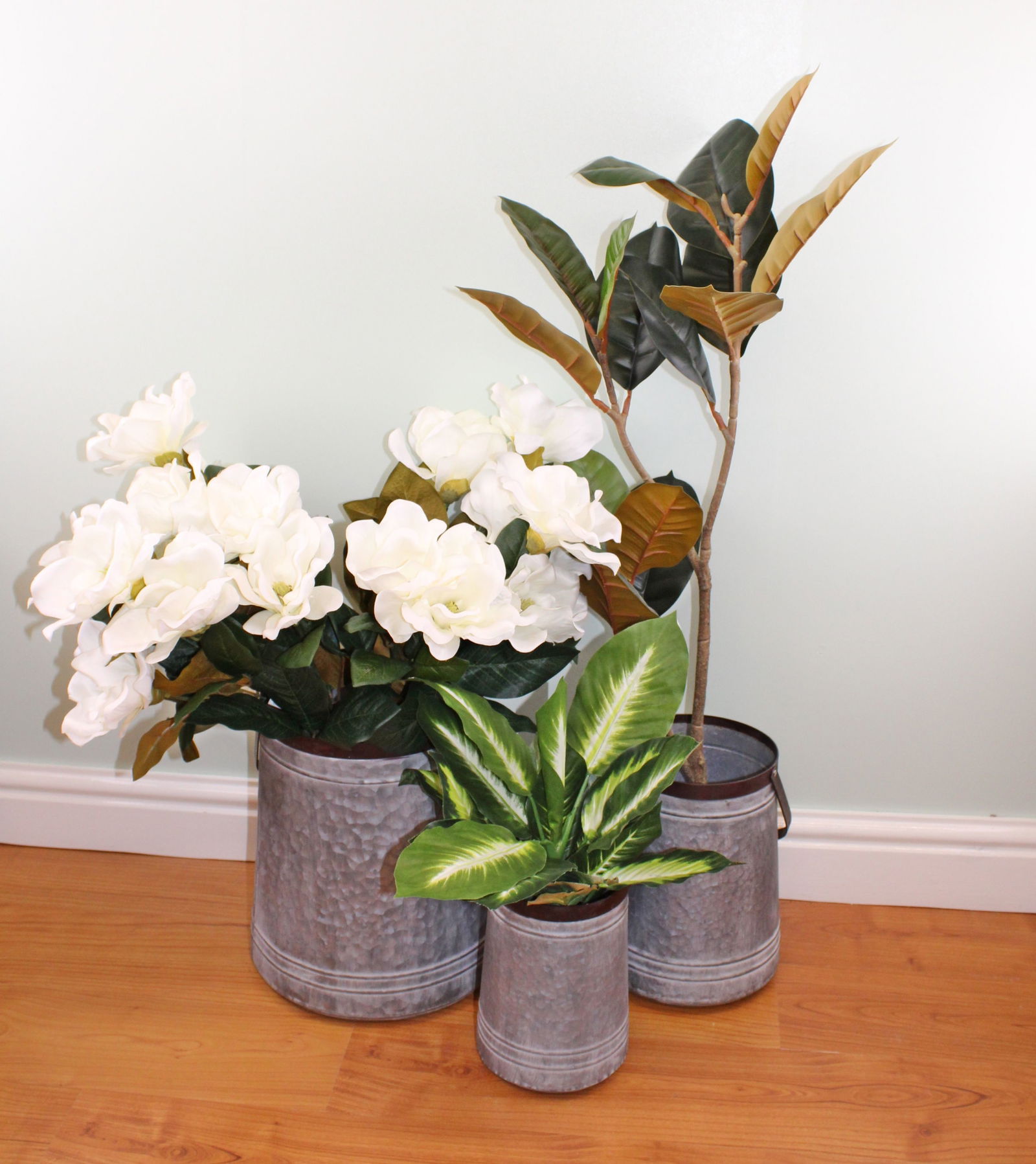 Set of 3 Bucket Style Metal Planters Set of 3 Bucket Style Metal Planters