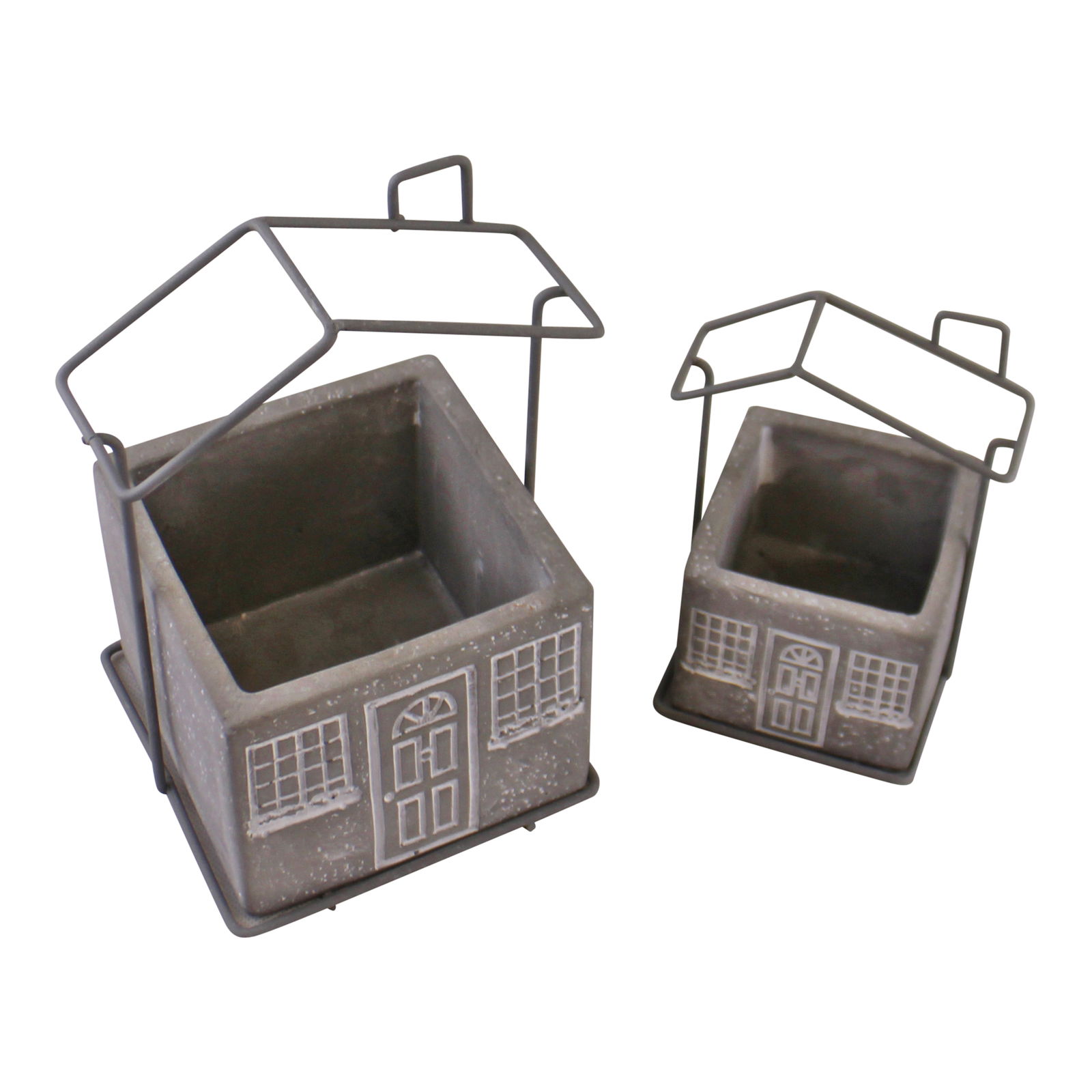 Set of 2 Cement House Planters, Square Set of 2 Cement House Planters, Square