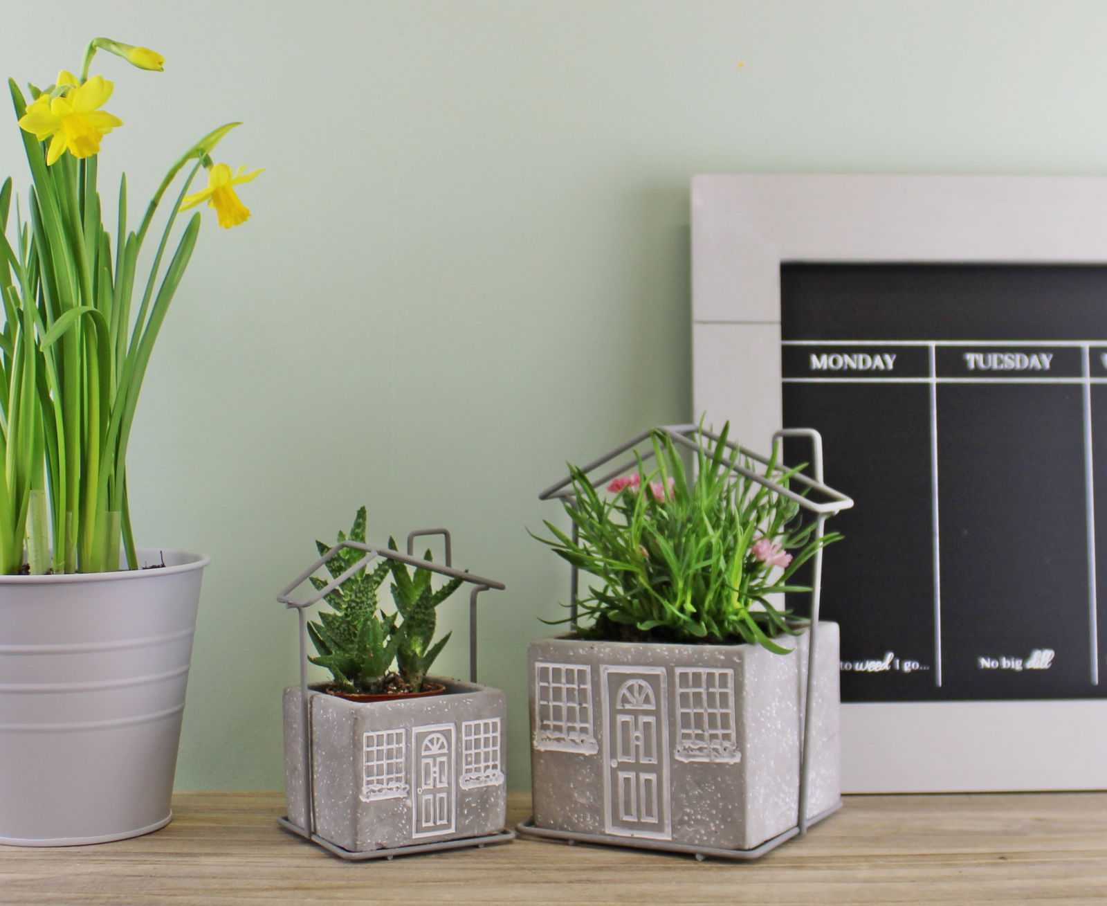 Set of 2 Cement House Planters, Square Set of 2 Cement House Planters, Square