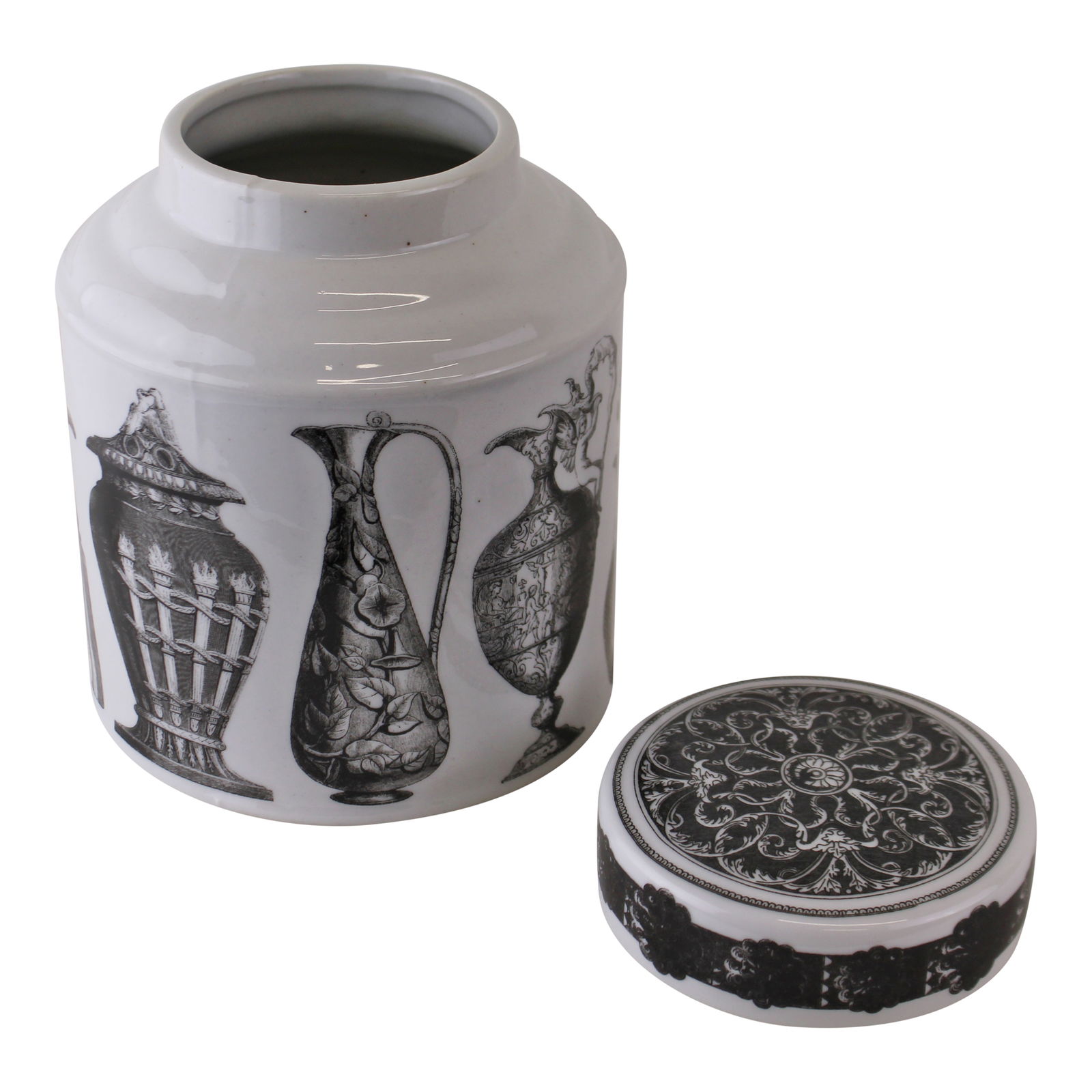 Large Round Grecian Style Porcelain Jar, Grecian Figures Large Round Grecian Style Porcelain Jar, Grecian Figures