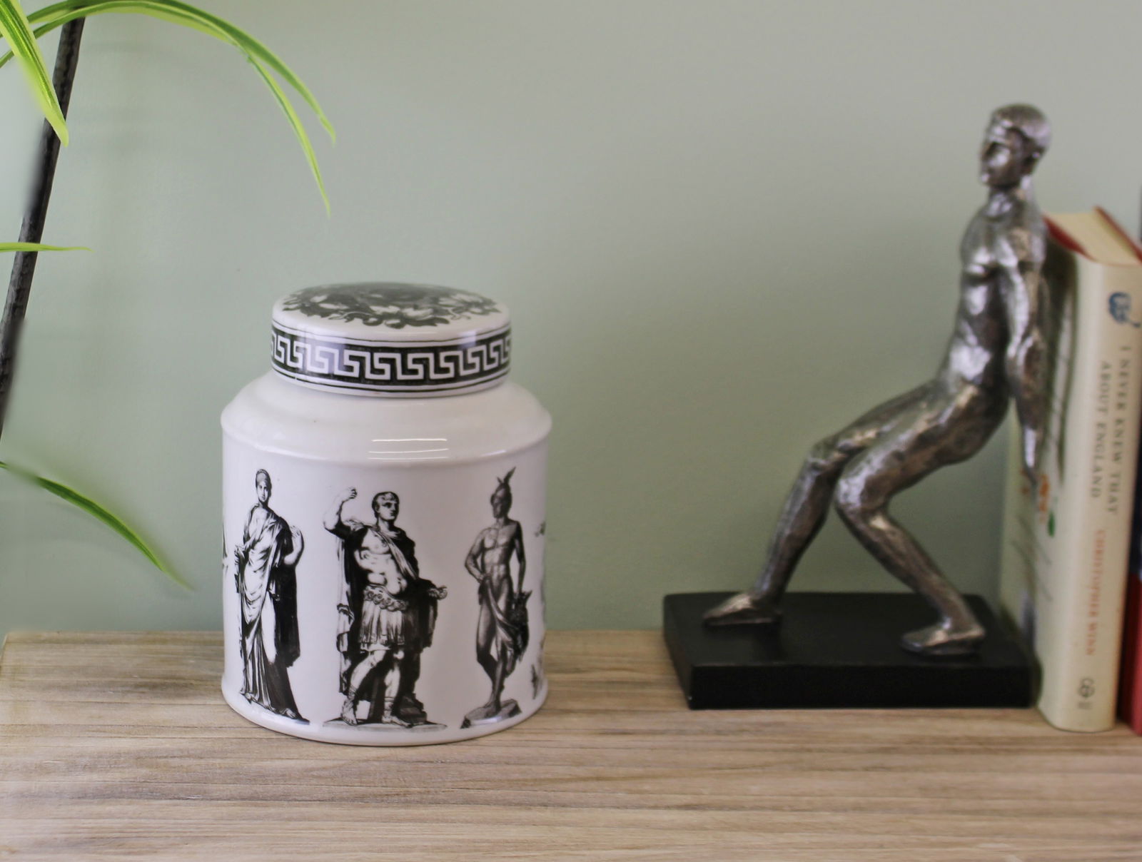 Large Round Grecian Style Porcelain Jar, Grecian Pottery Large Round Grecian Style Porcelain Jar, Grecian Pottery