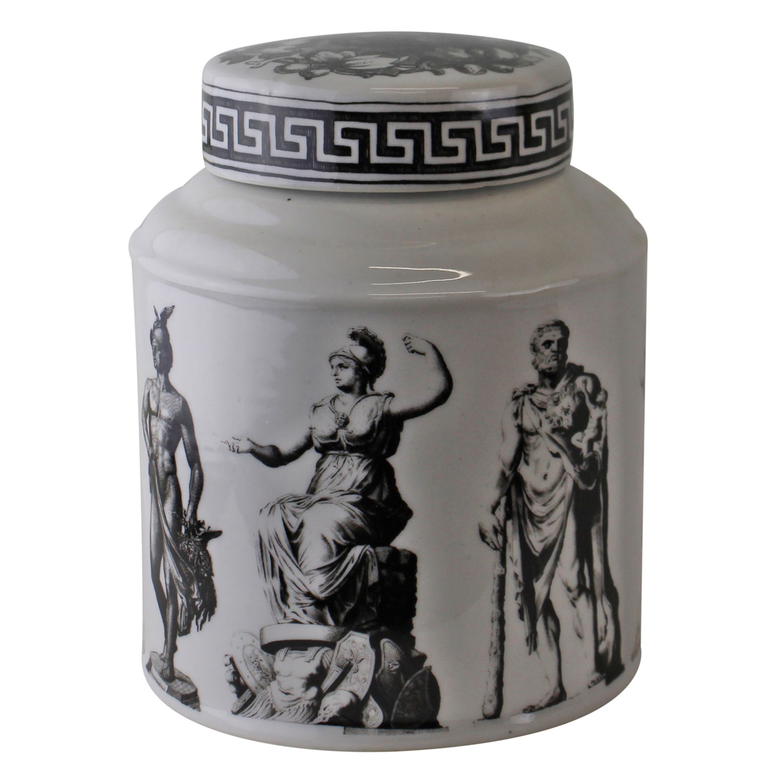 Large Round Grecian Style Porcelain Jar, Grecian Pottery Large Round Grecian Style Porcelain Jar, Grecian Pottery