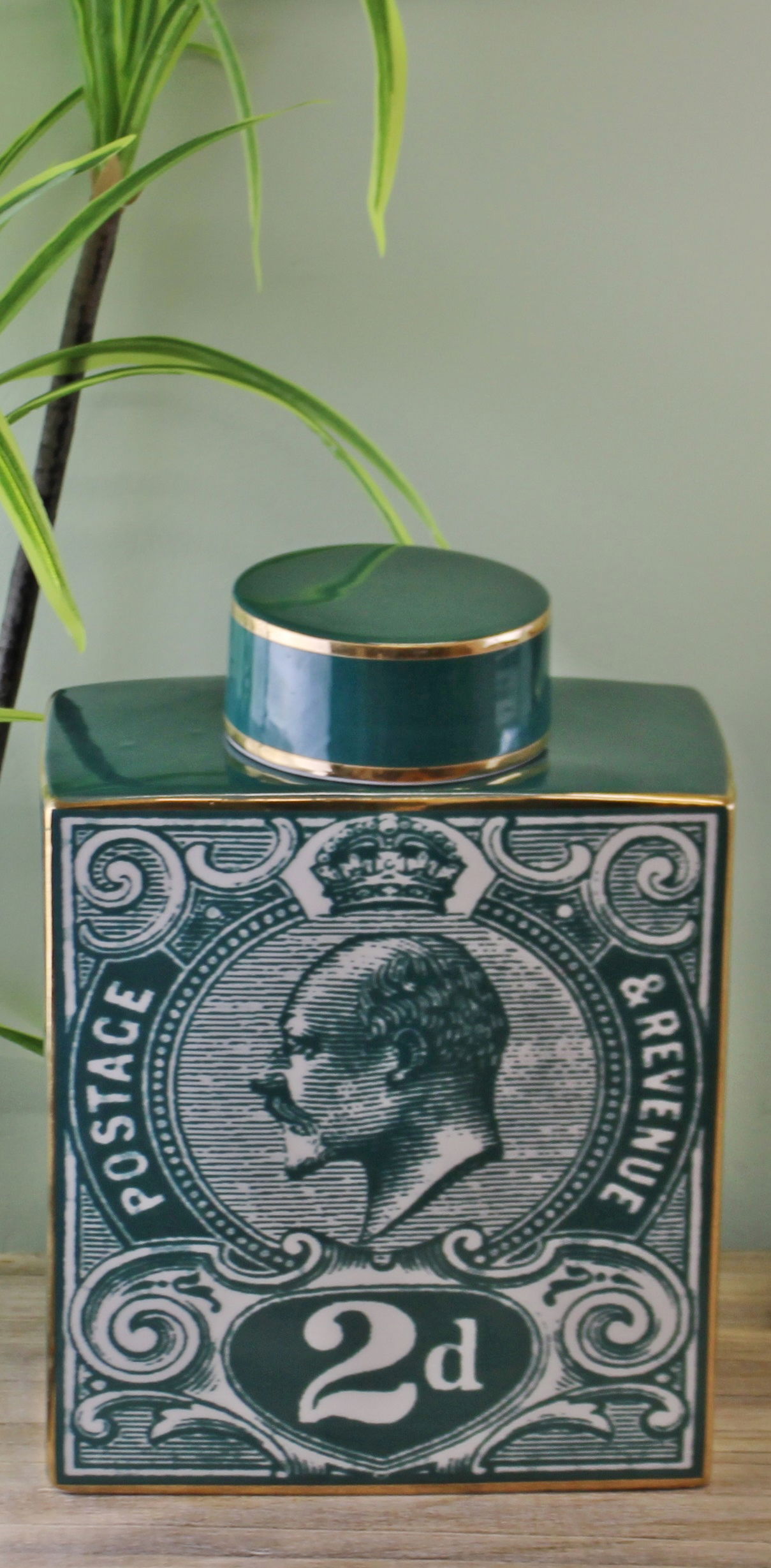 Large Postage Stamp Decorative Ginger Jar, Teal Green Large Postage Stamp Decorative Ginger Jar, Teal Green