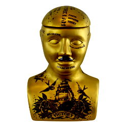 Large Gold Phrenology Head Storage Jar, 30cm Large Gold Phrenology Head Storage Jar, 30cm
