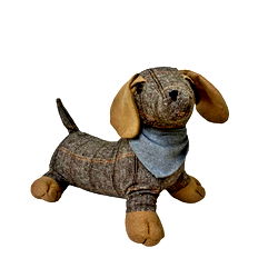 Tartan Fabric Sausage Dog Doorstop with Grey Bandana Tartan Fabric Sausage Dog Doorstop with Grey Bandana