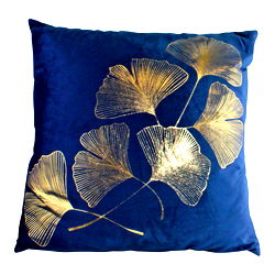 Scatter Cushion With Gold Lotus Leaf Design In Blue Scatter Cushion With Gold Lotus Leaf Design In Blue