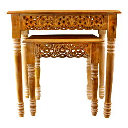 Set of 2 Carved Edge Wooden Side Tables