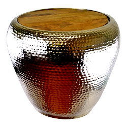 Metal Side Table With Wooden Top, 50cm High Metal Side Table With Wooden Top, 50cm High