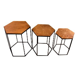 Set Of 3 Black Metal And Wood Hexagonal Side Tables Set Of 3 Black Metal And Wood Hexagonal Side Tables