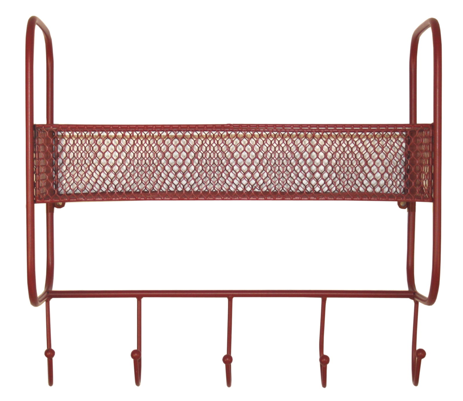 Mesh Wall Shelf With 5 Hooks Red Mesh Wall Shelf With 5 Hooks Red