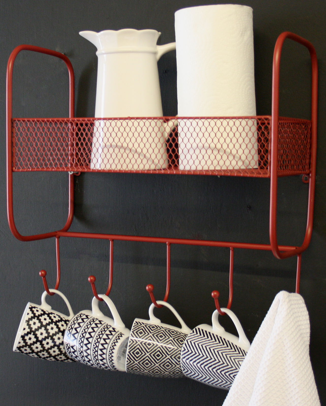 Mesh Wall Shelf With 5 Hooks Red Mesh Wall Shelf With 5 Hooks Red