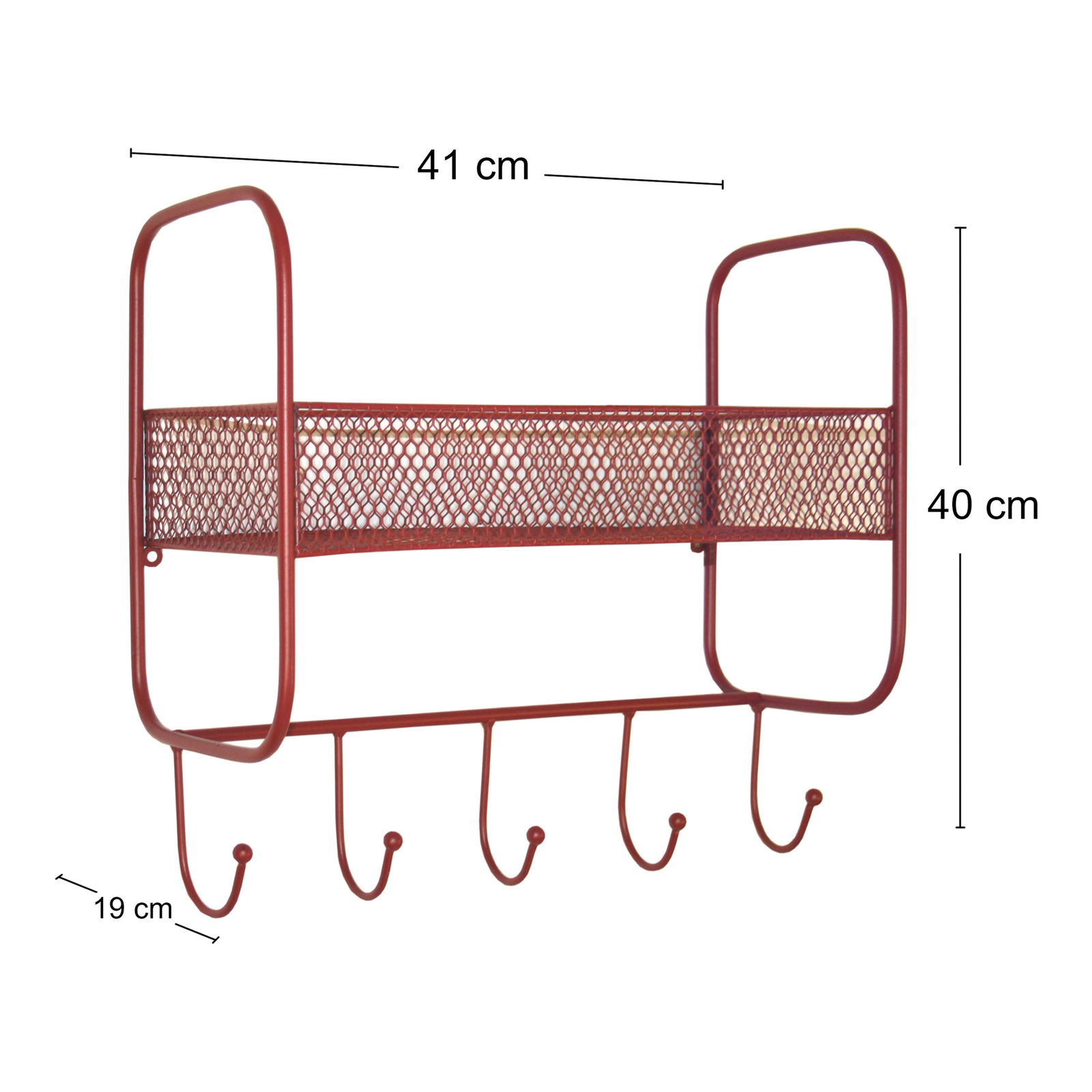 Mesh Wall Shelf With 5 Hooks Red Mesh Wall Shelf With 5 Hooks Red