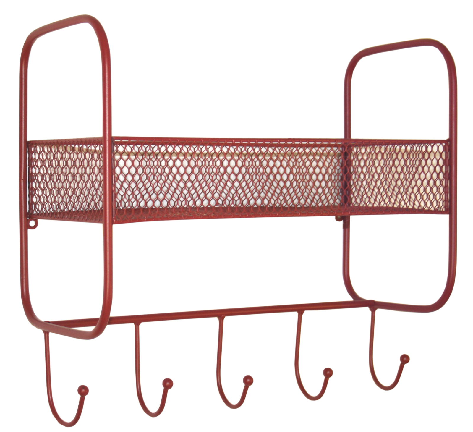 Mesh Wall Shelf With 5 Hooks Red Mesh Wall Shelf With 5 Hooks Red