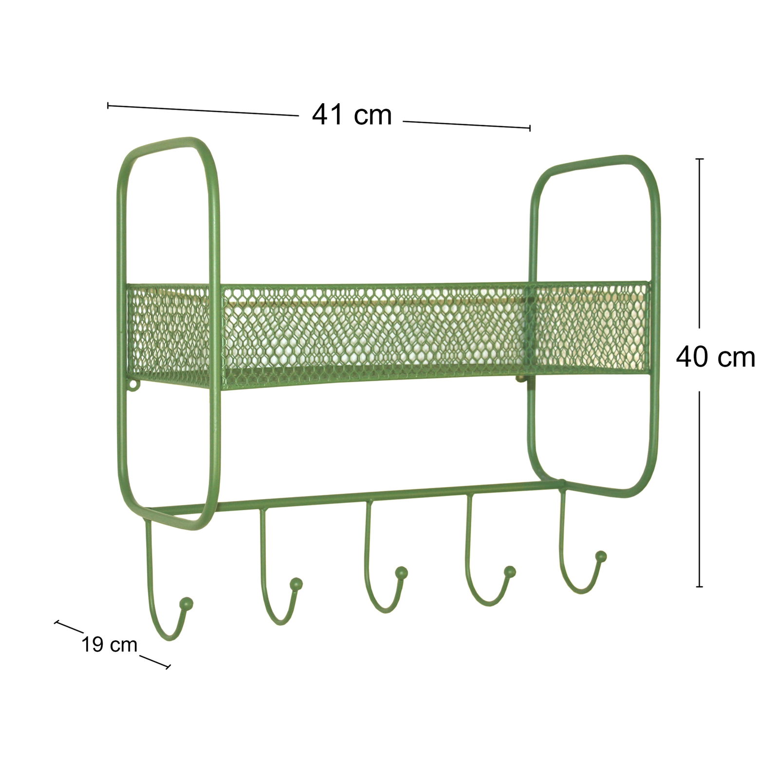 Mesh Wall Shelf With 5 Hooks Green Mesh Wall Shelf With 5 Hooks Green