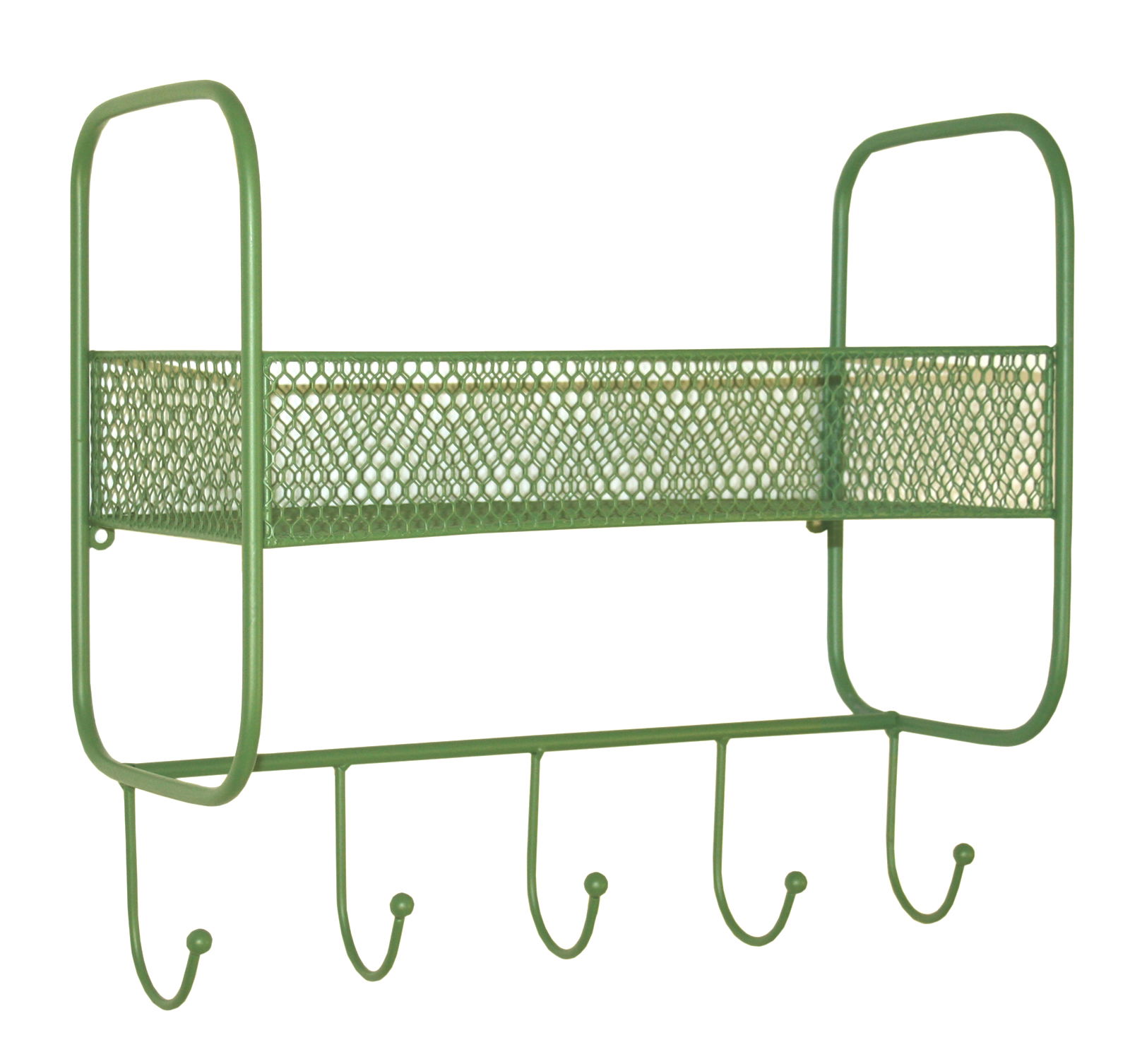Mesh Wall Shelf With 5 Hooks Green Mesh Wall Shelf With 5 Hooks Green