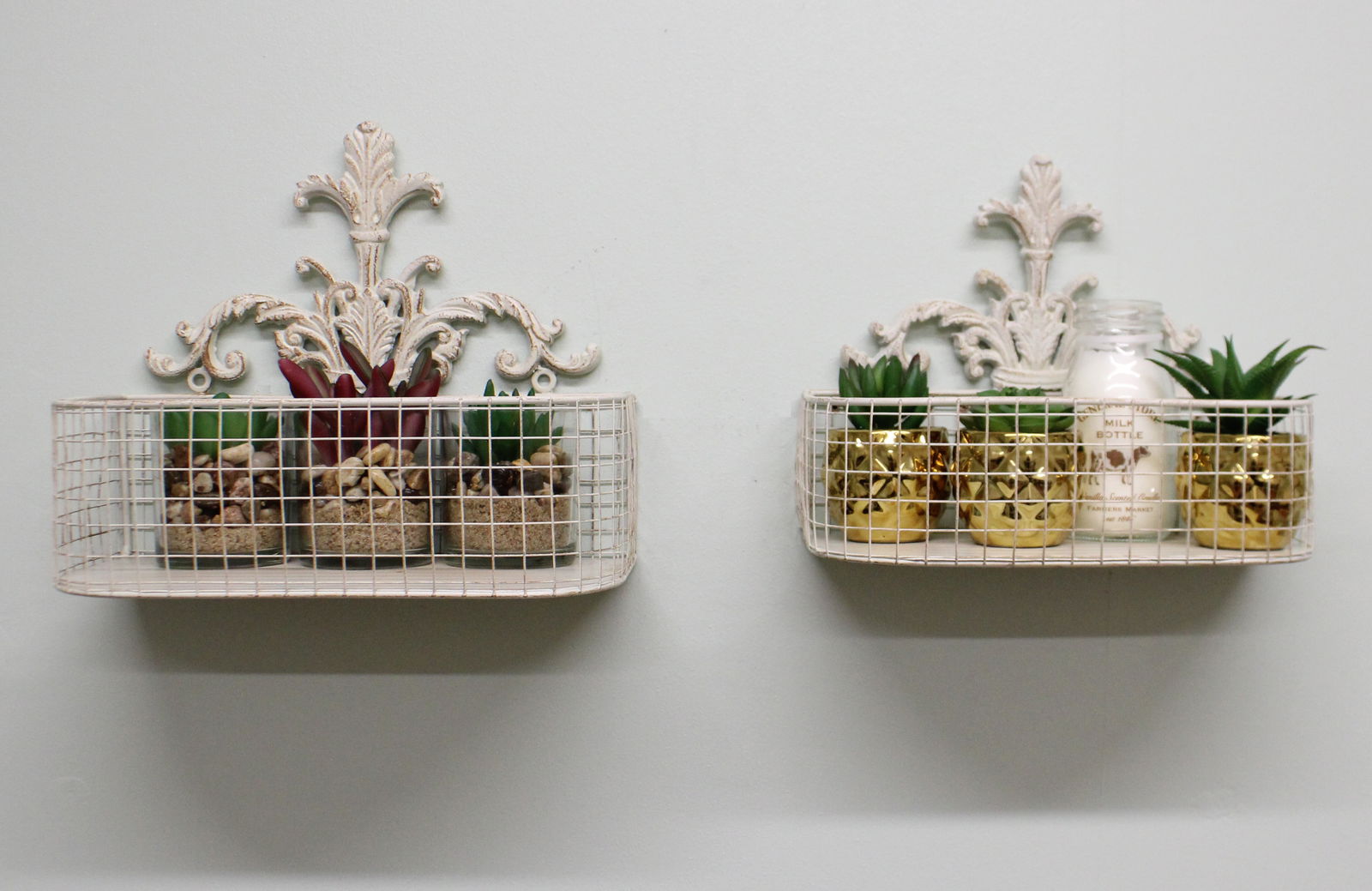 Set Of 2 Metal Wall Baskets In Cream Set Of 2 Metal Wall Baskets In Cream