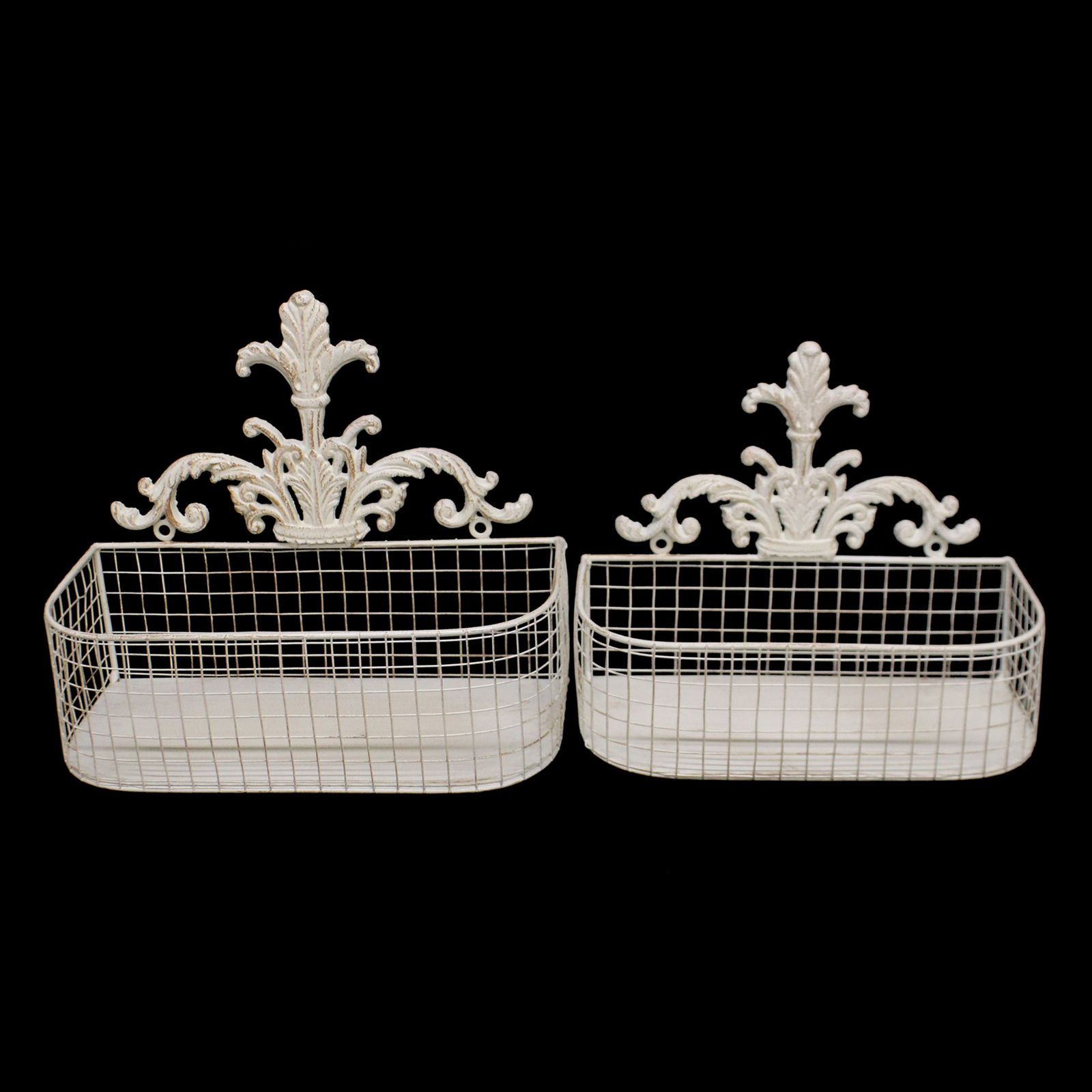 Set Of 2 Metal Wall Baskets In Cream Set Of 2 Metal Wall Baskets In Cream